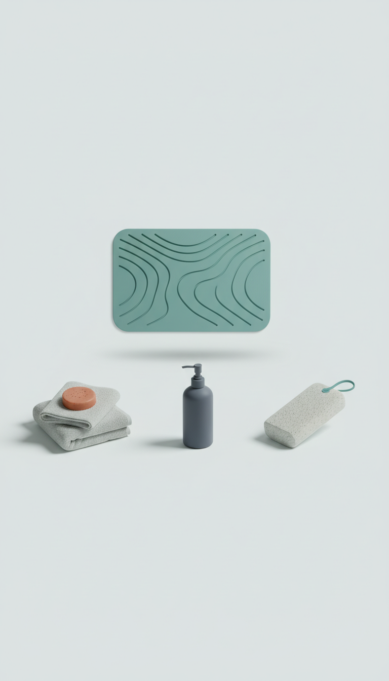 Splash-resistant tub mat in playful blue
